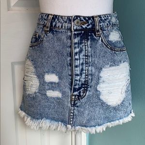 Caffeine Denim Distressed Mini Skirt